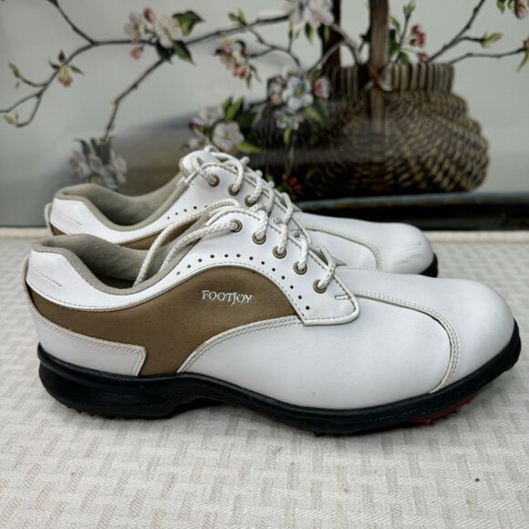 FootJoy Womens Size 8.5M Green Joys Golf Shoes White & Tan Leather - Picture 2 of 8